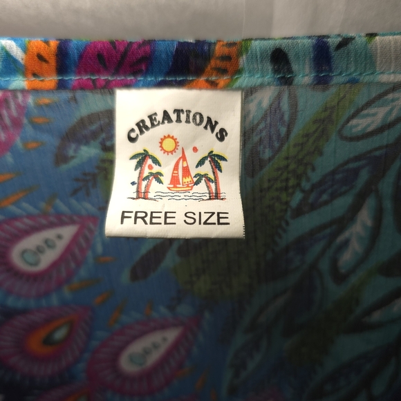 Sheer Colorful Peacock jeweled embellished adjustable Kimono Cover up Sz OS - Picture 4 of 9